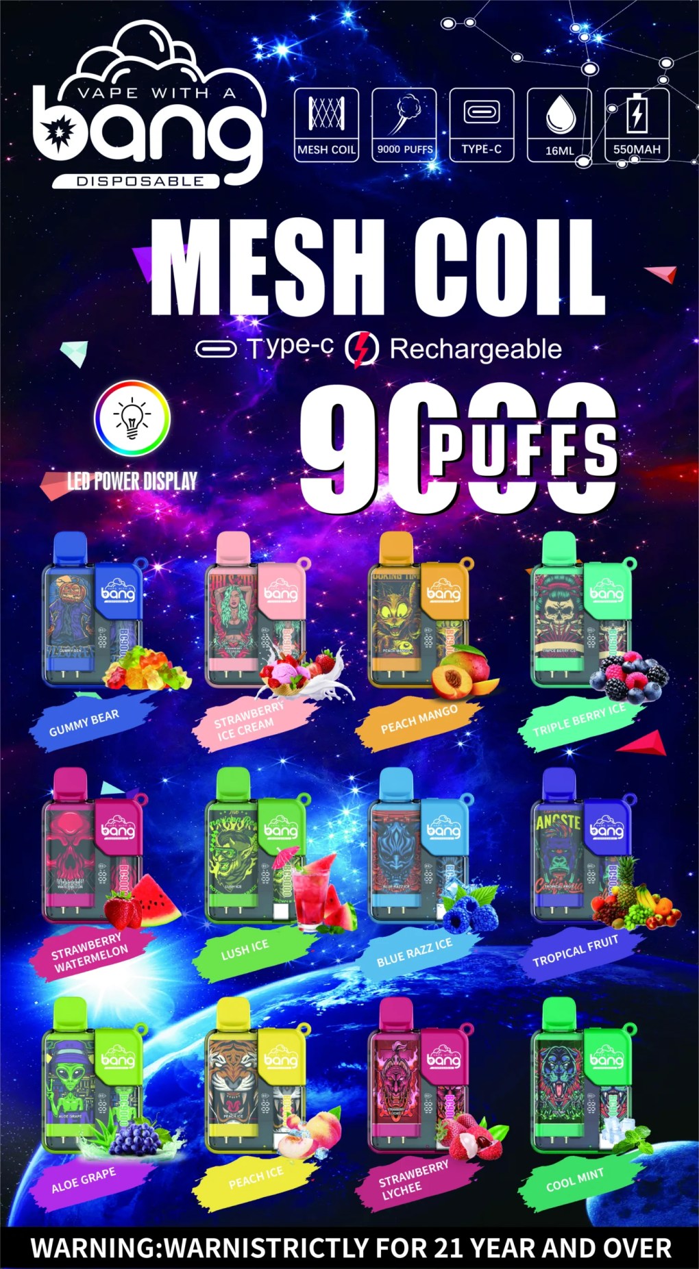 Bang BC 9000 Puffs High Capacity Rechargeable Disposable Vapes Pen Wholesale