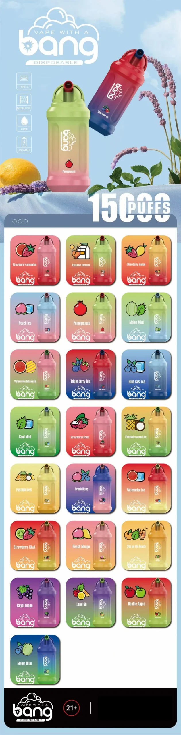 Bang 15000 Puffs Bulk Buy Rechargeable Disposable Vapes Pen Wholesale