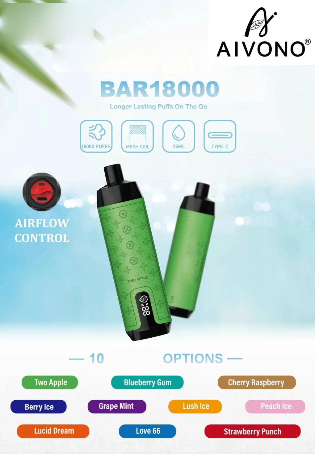 AIVONO Deluxe Bar 18000 Puffs Hookah Digital Screen 18k 0% 2% 3% 5% Low Nicotine Bulk Buy Wholesale Rechargeable Disposable Vapes Pen