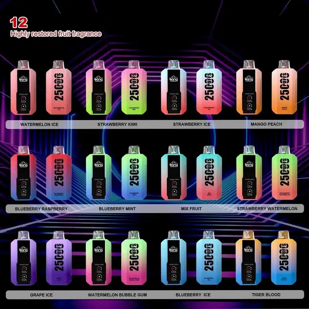 Bang 25000 Puffs 0% 2% 3% 5% Low Nicotine Bulk Buy Rechargeable Disposable Vapes Pen Wholesale