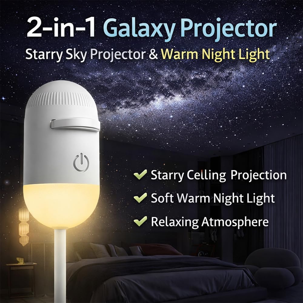 2-in-1 Galaxy Star Projector USB Night Light for Indoor Decor