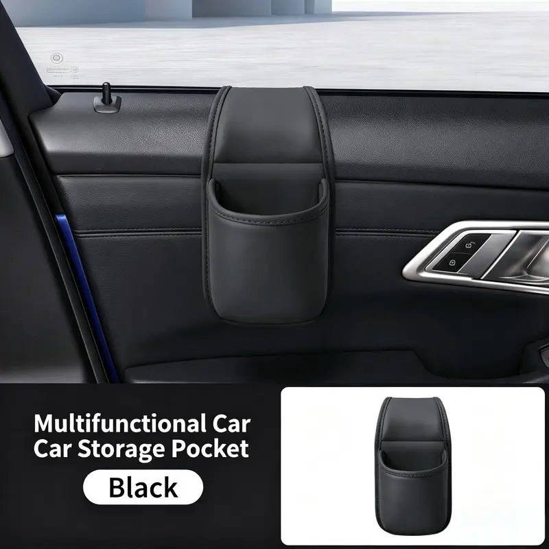 Black faux leather car door organizer