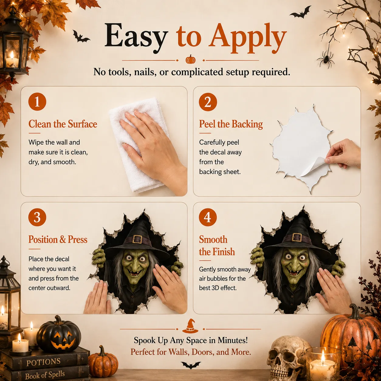 3D Witch Break Through Wall Decal