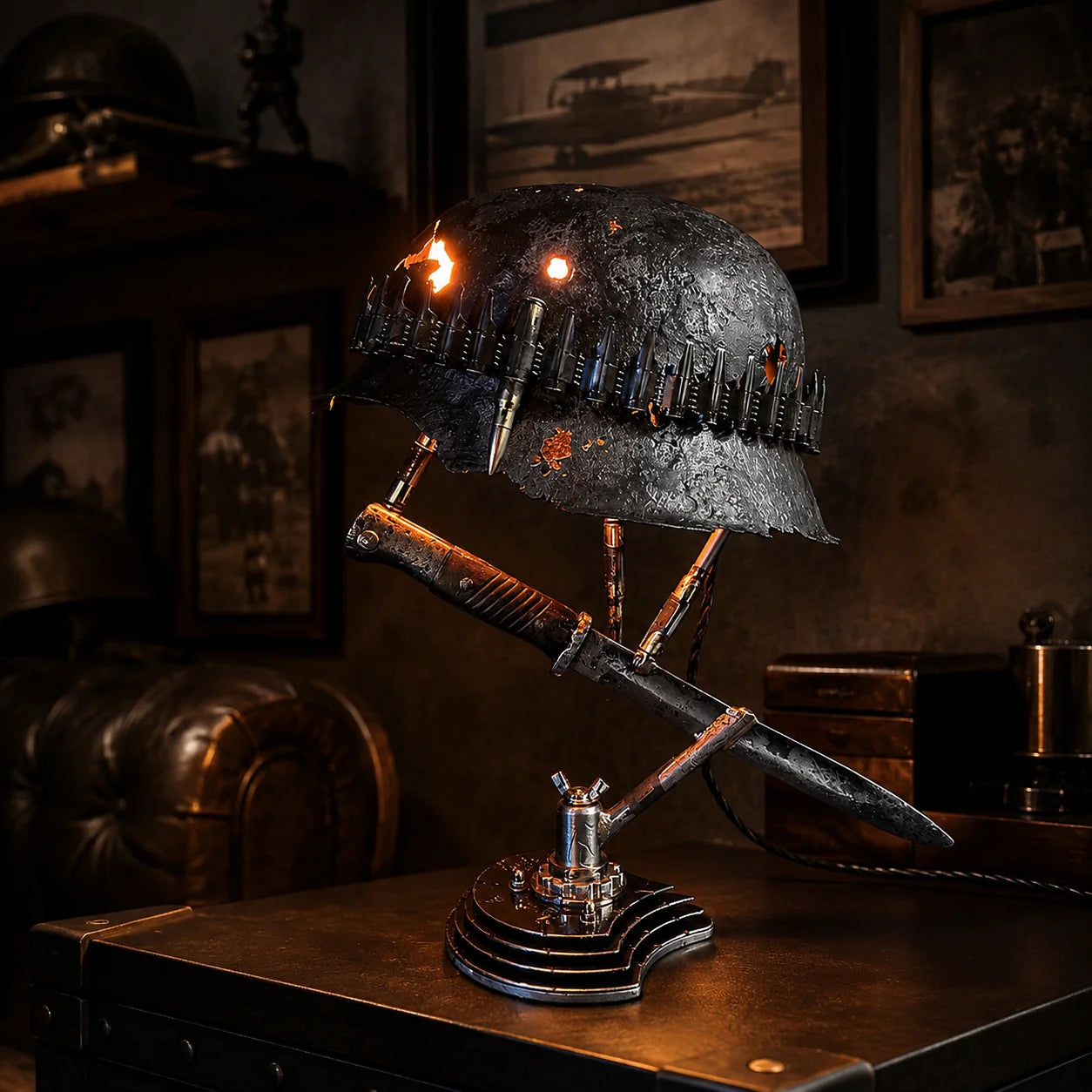 ⏰ 49% OFF Today Only!–🪖 War Relic Vintage Helmet Table Lamp