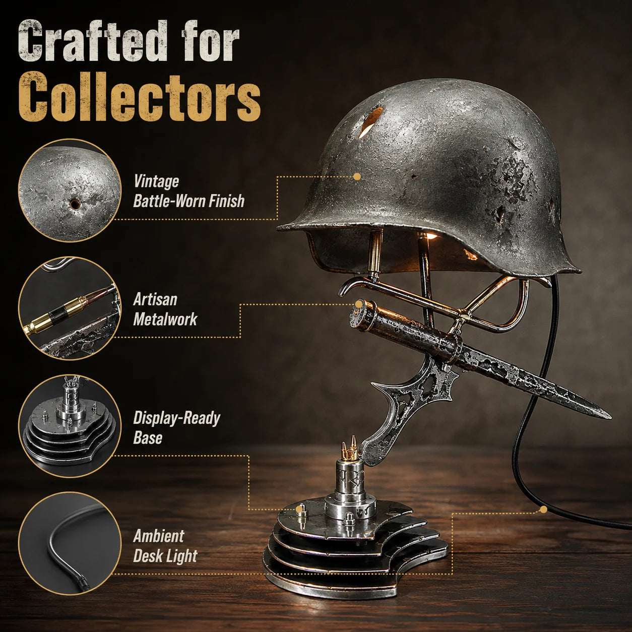 ⏰ 49% OFF Today Only!–🪖 War Relic Vintage Helmet Table Lamp