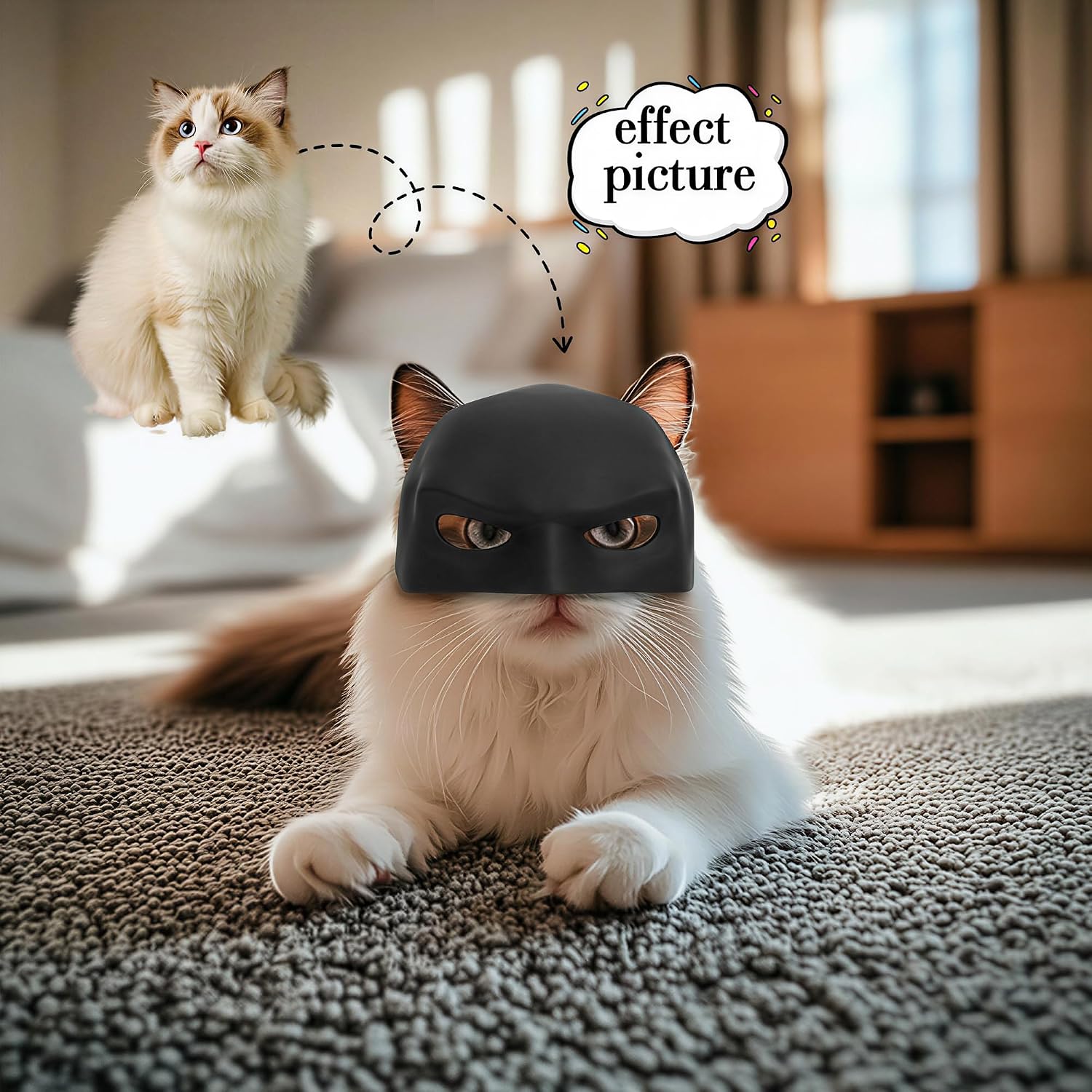 🦇 Silicone Bat Cat Mask, Cool Superhero Pet Costume Helmet for Adult Cats Halloween Party Photo Prop