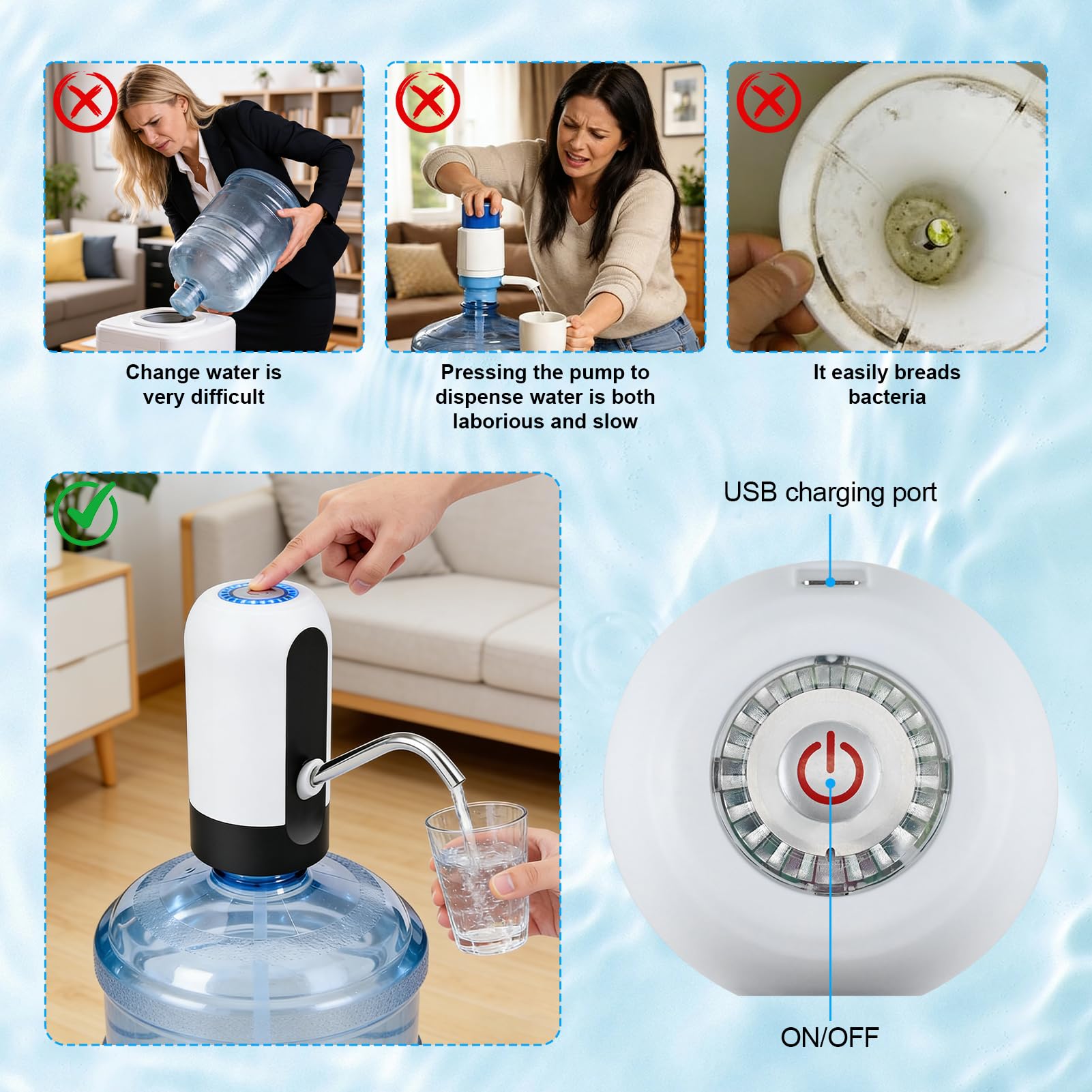 💧 USB Rechargeable Water Dispenser Pump Portable Automatic Water Pump for 2-5 Gallon Water Bottle