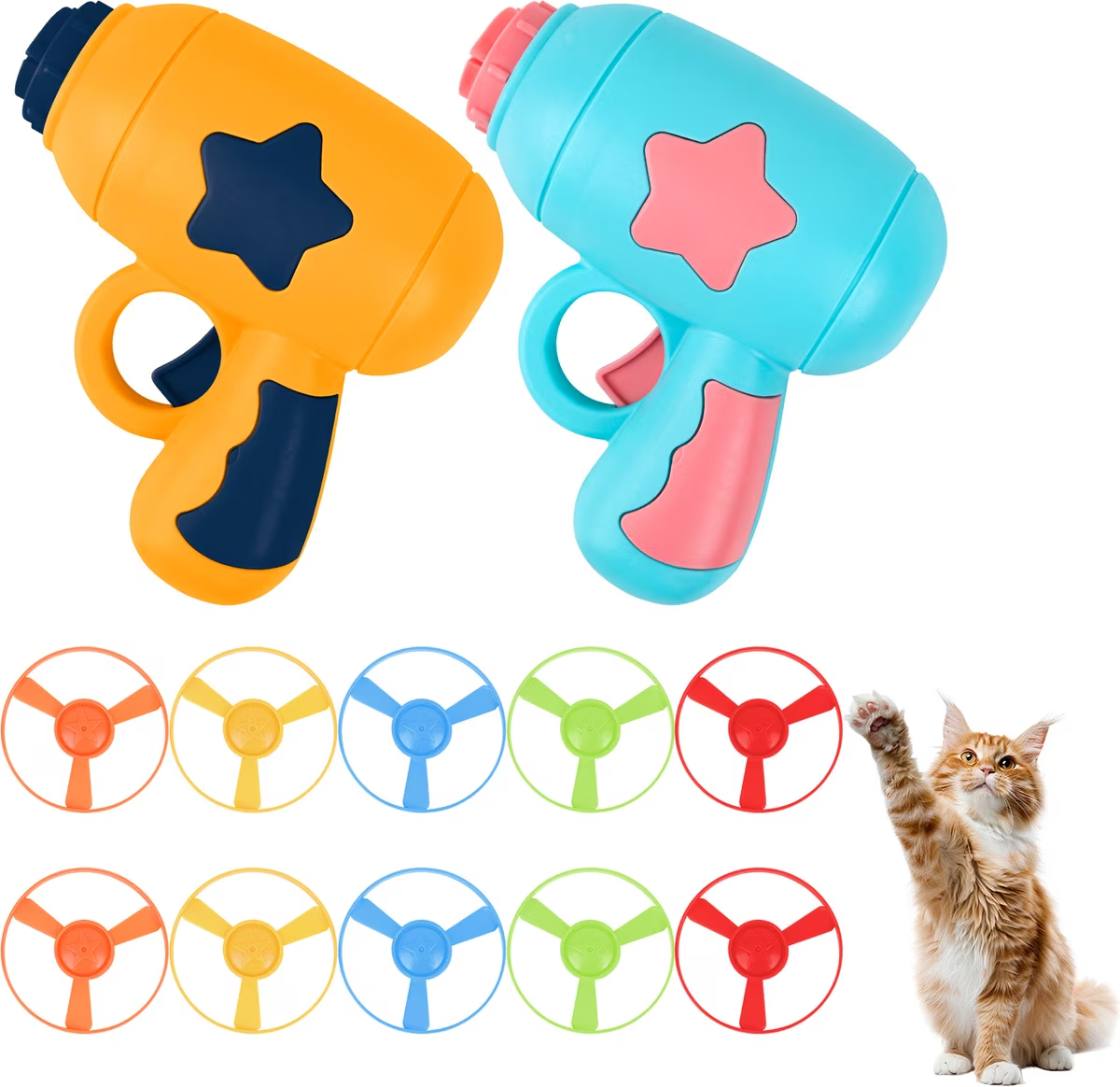 🐱 Interactive Flying Propeller Disc Launcher Cat Toy with 3Pcs Flying Discs, One-Click Shoot Kitty Chasing Exercise Toy, Indoor Outdoor Hunting Stimulation Pet Toy for Kitten
