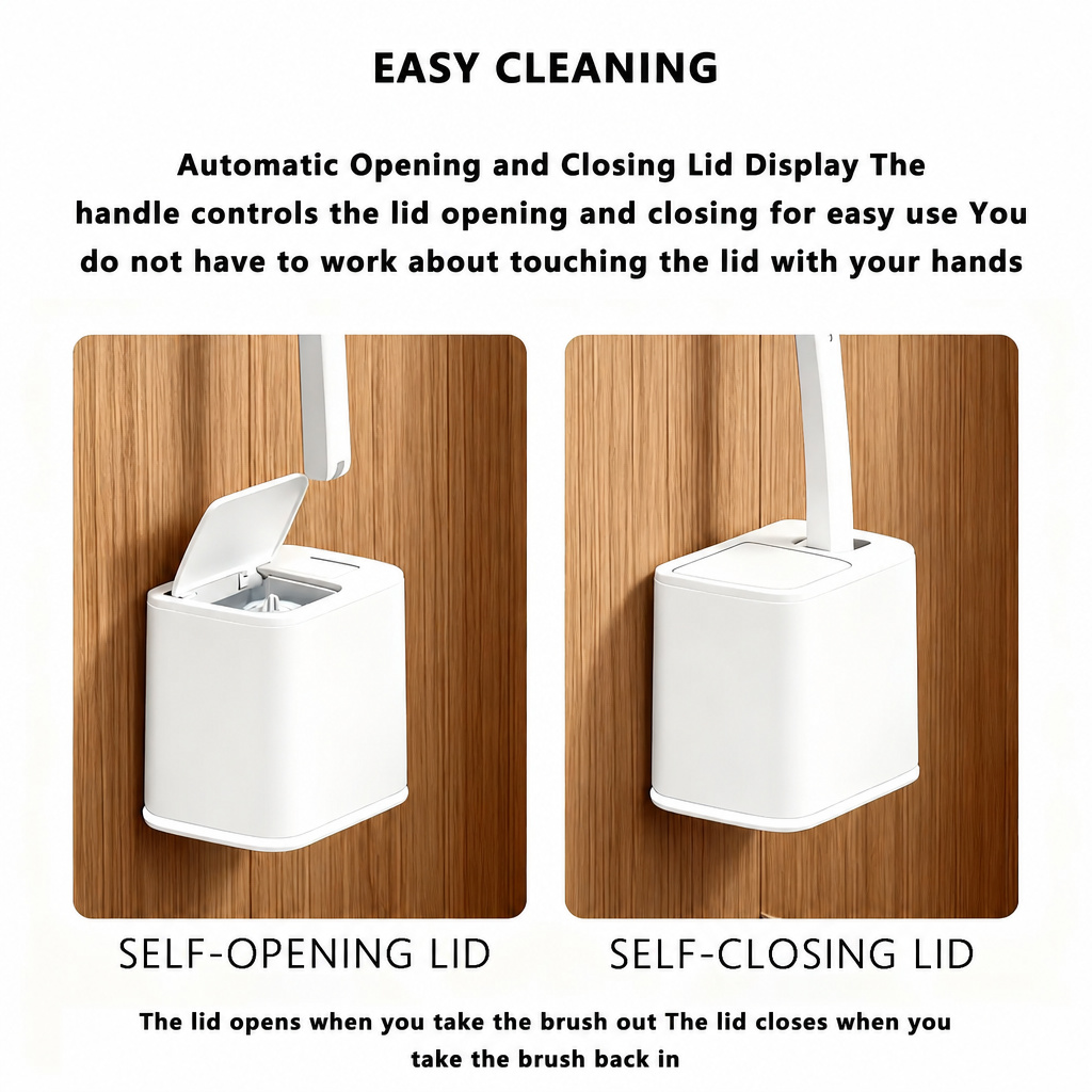 🧼 Wall Mount Disposable Toilet Brush with Auto Open Close Lid Holder, Preloaded Cleaning Solution Replacement Heads, Hygienic Bathroom Toilet Cleaning Brush