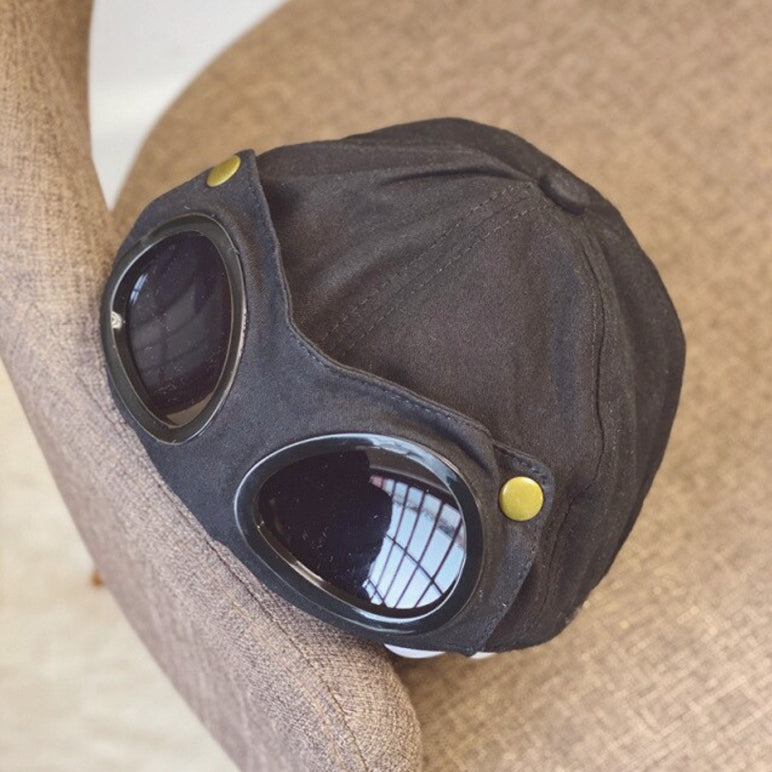 🧢 Retro Pilot Goggle Baseball Cap, Aviator Style Hat with Flip Sunglasses for Streetwear