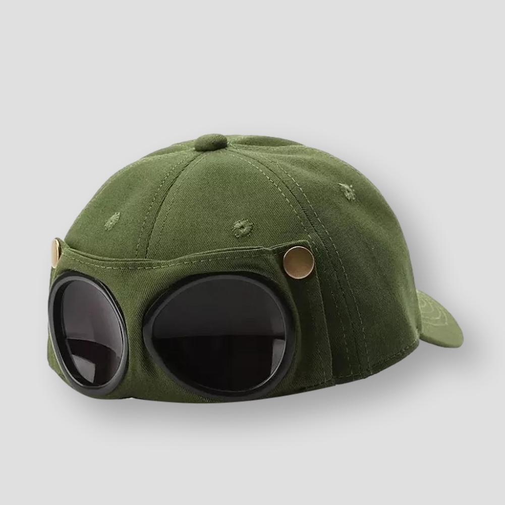 🧢 Retro Pilot Goggle Baseball Cap, Aviator Style Hat with Flip Sunglasses for Streetwear