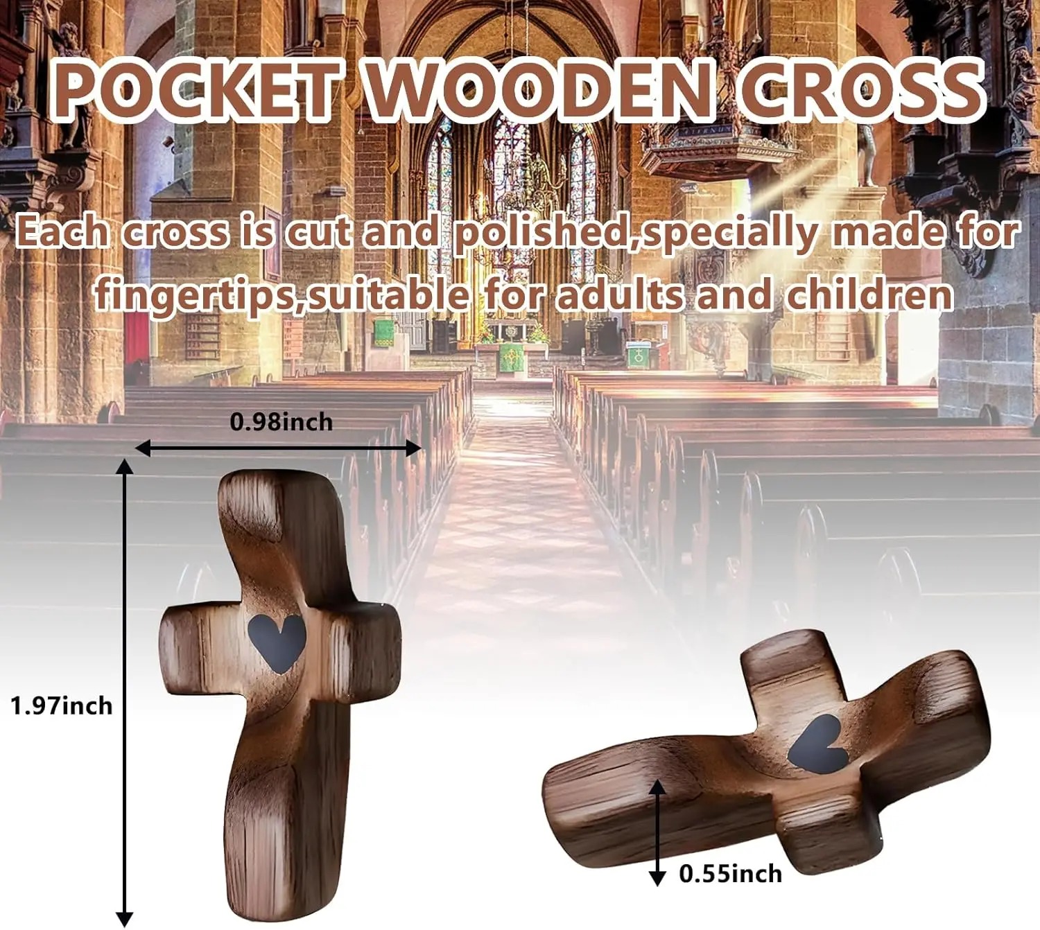 ✝️ Pocket Wooden Cross, Hand Held Prayer Cross With Heart, Comfort Palm Cross For Meditation Religious Encouragement Gift