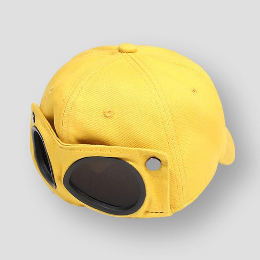 🧢 Retro Pilot Goggle Baseball Cap, Aviator Style Hat with Flip Sunglasses for Streetwear