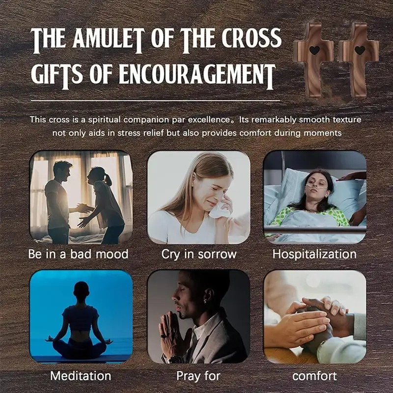 ✝️ Pocket Wooden Cross, Hand Held Prayer Cross With Heart, Comfort Palm Cross For Meditation Religious Encouragement Gift