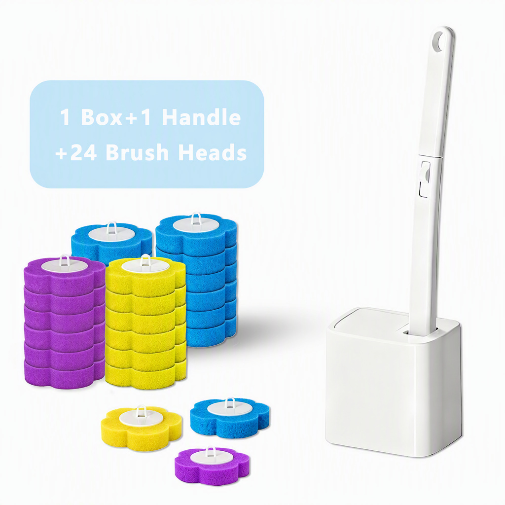 🧼 Wall Mount Disposable Toilet Brush with Auto Open Close Lid Holder, Preloaded Cleaning Solution Replacement Heads, Hygienic Bathroom Toilet Cleaning Brush