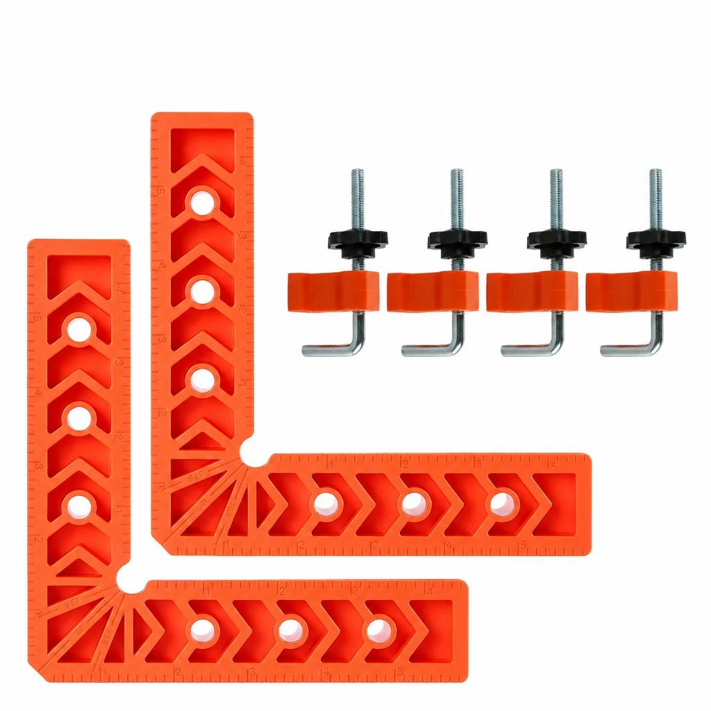 Right angle clamp kit with measuring guides and clamps