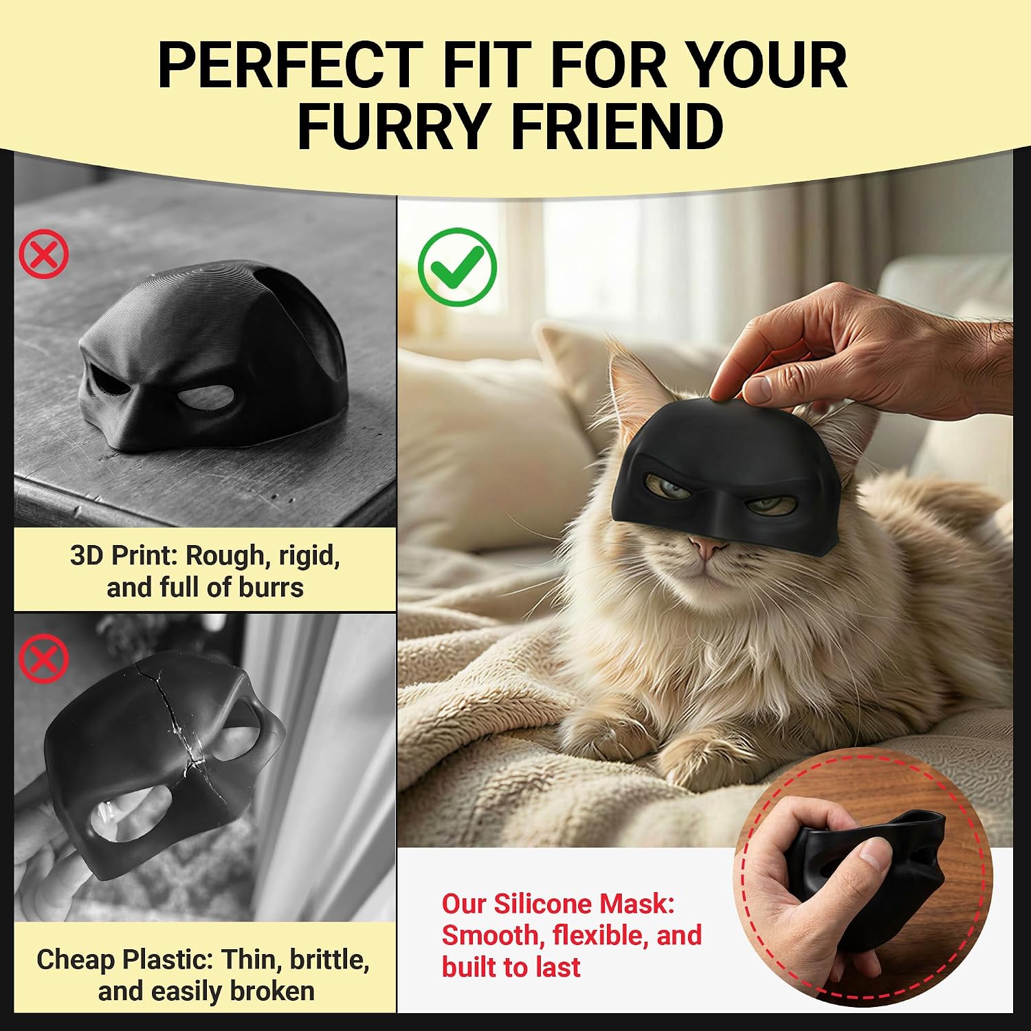 🦇 Silicone Bat Cat Mask, Cool Superhero Pet Costume Helmet for Adult Cats Halloween Party Photo Prop