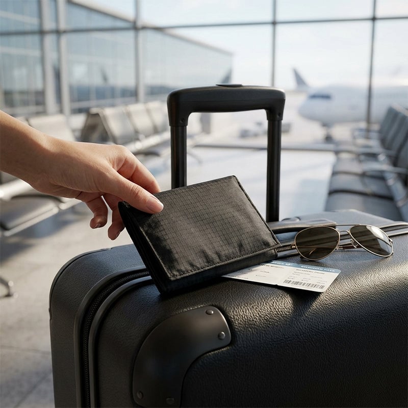 Waist belt coin purse used during airport travel