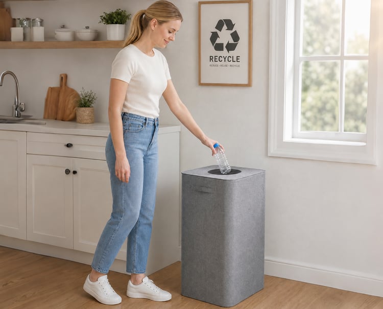 Grey Oxford fabric storage box in a home