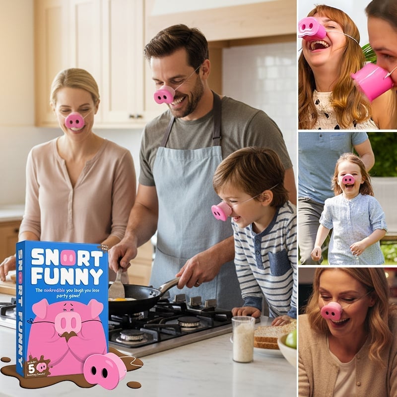 Family playing pig nose party game
