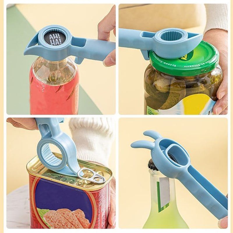 Multifunctional opener used with bottles jars and cans