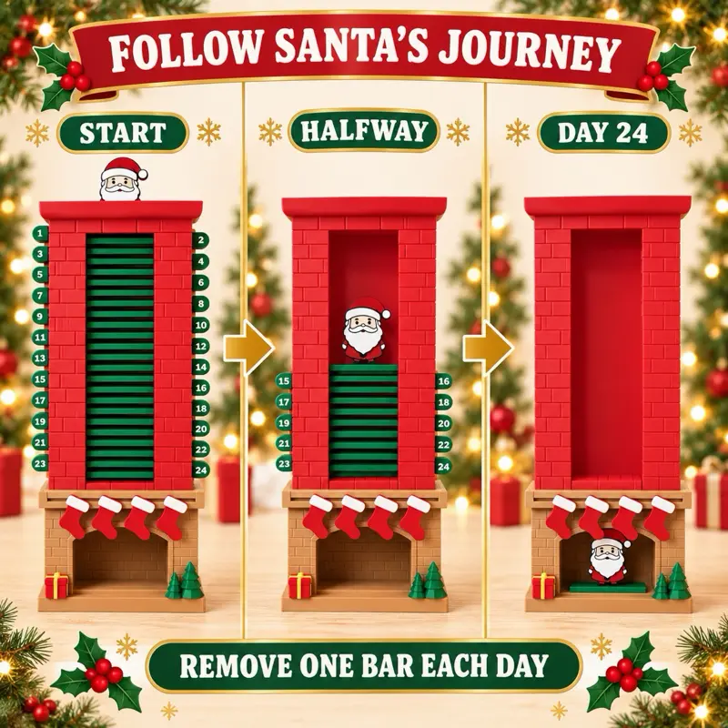 Santa moving down chimney during 24 day countdown