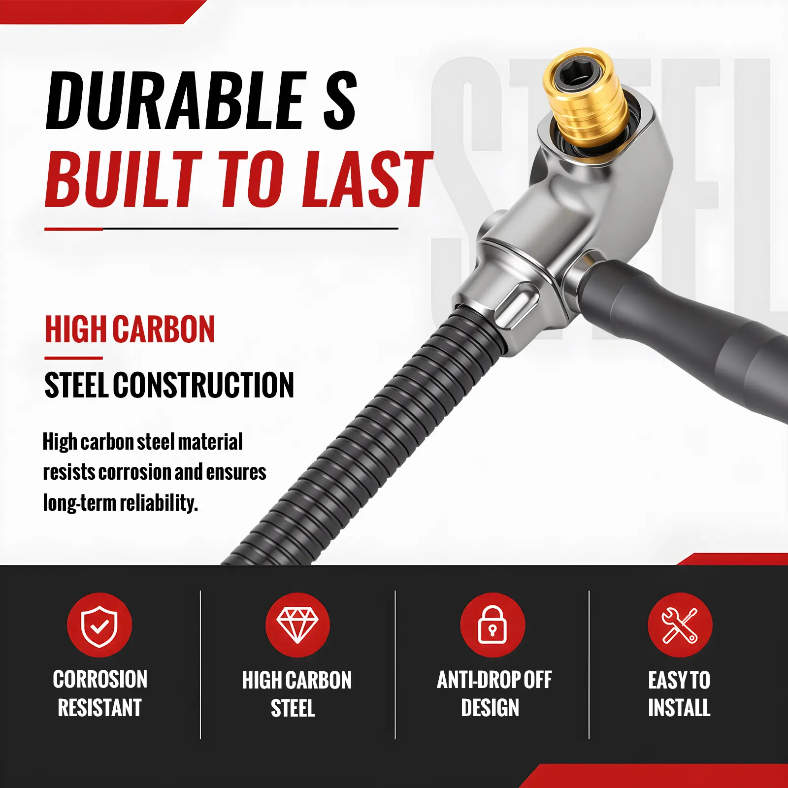 High carbon steel right angle drill attachment