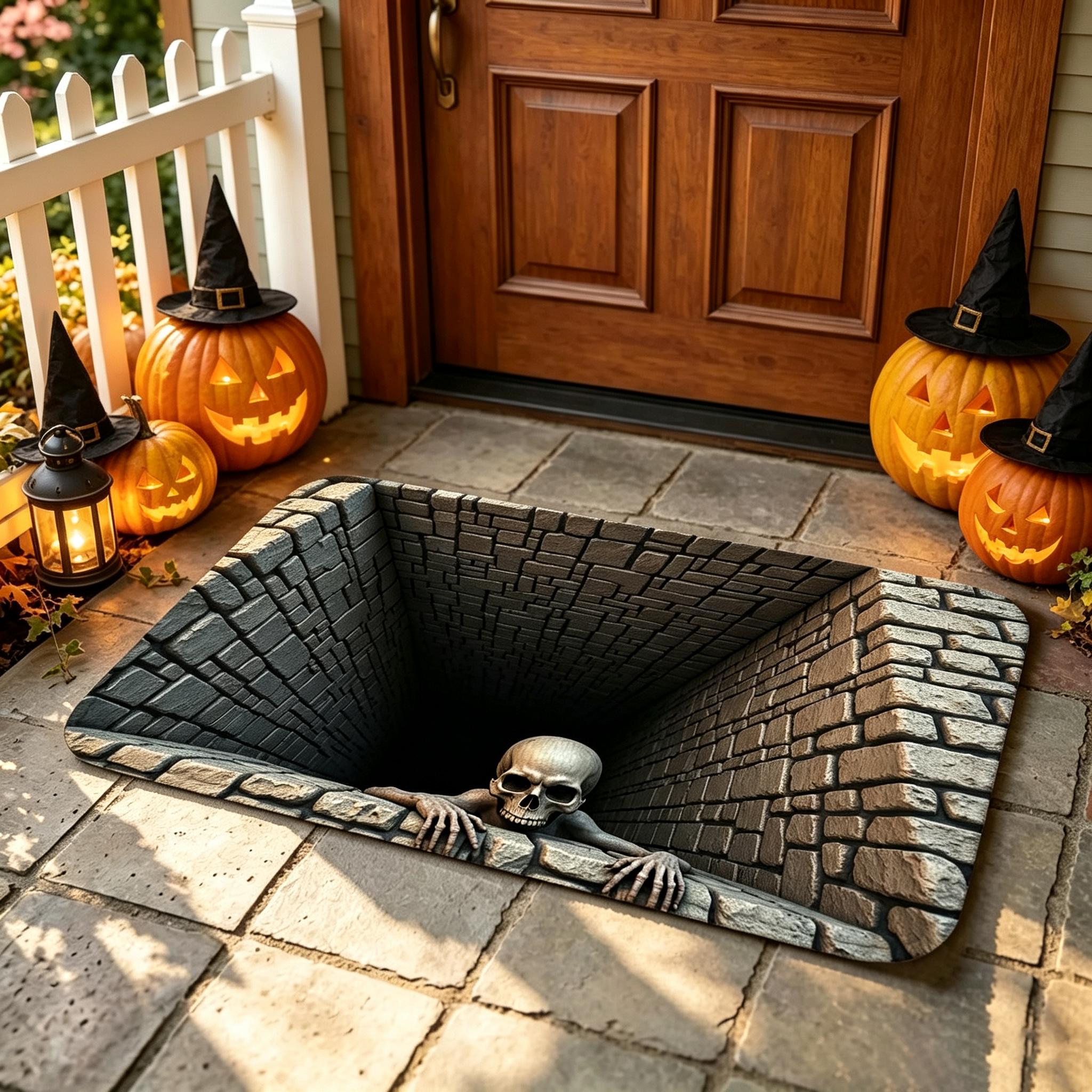 Halloween skull mat decorated with pumpkins
