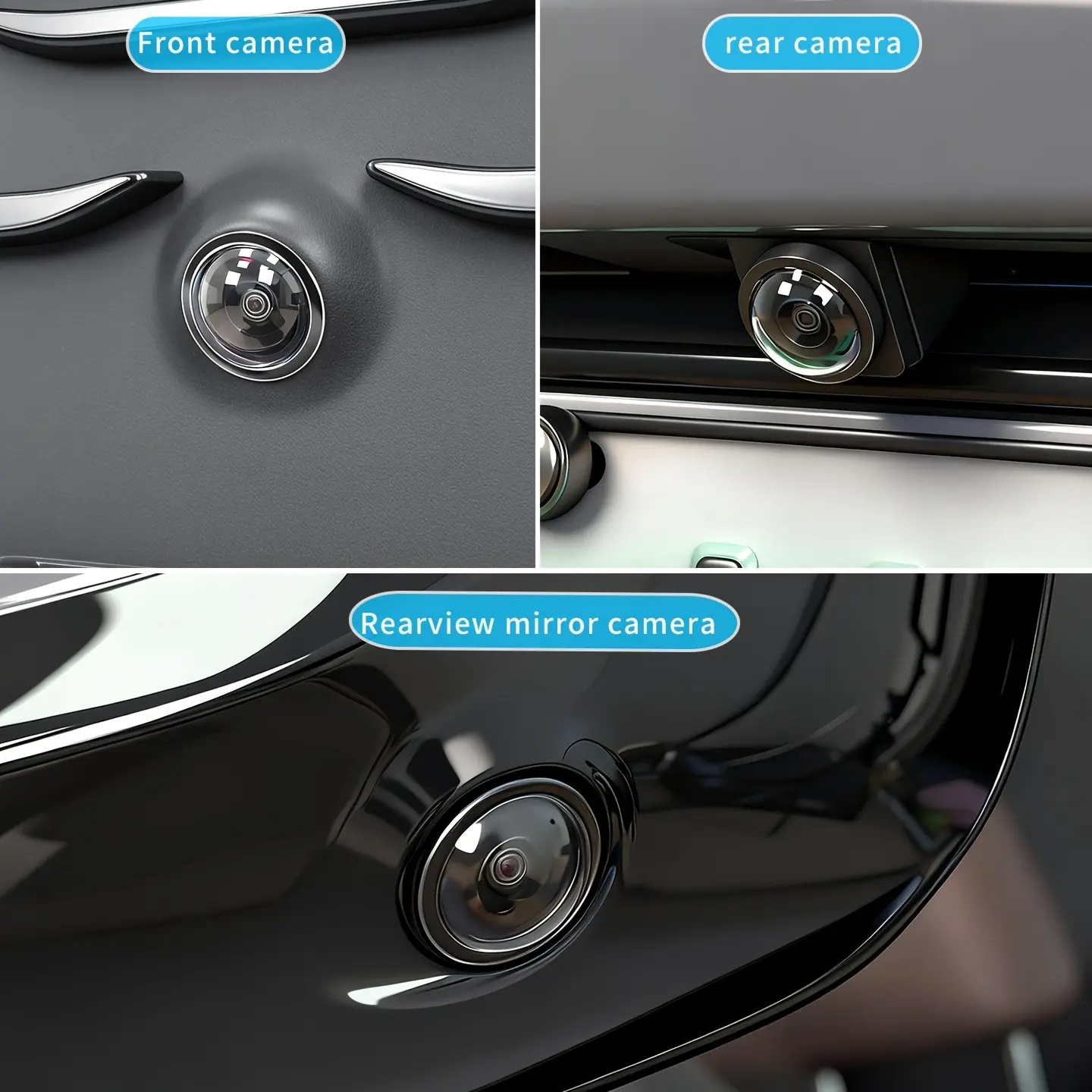 Car Camera Lens Protector Installed on Front Rear and Mirror Cameras