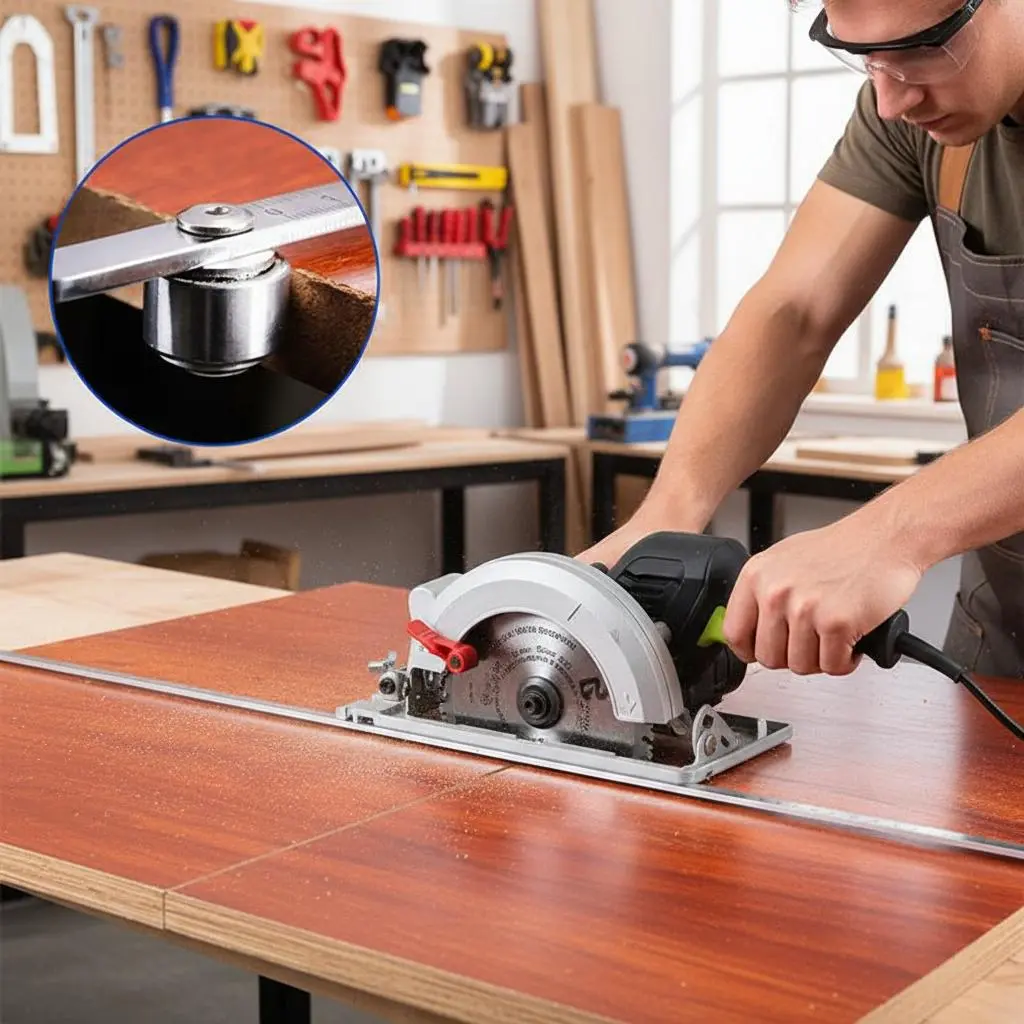 Woodworking Straight Edge Guide in Use