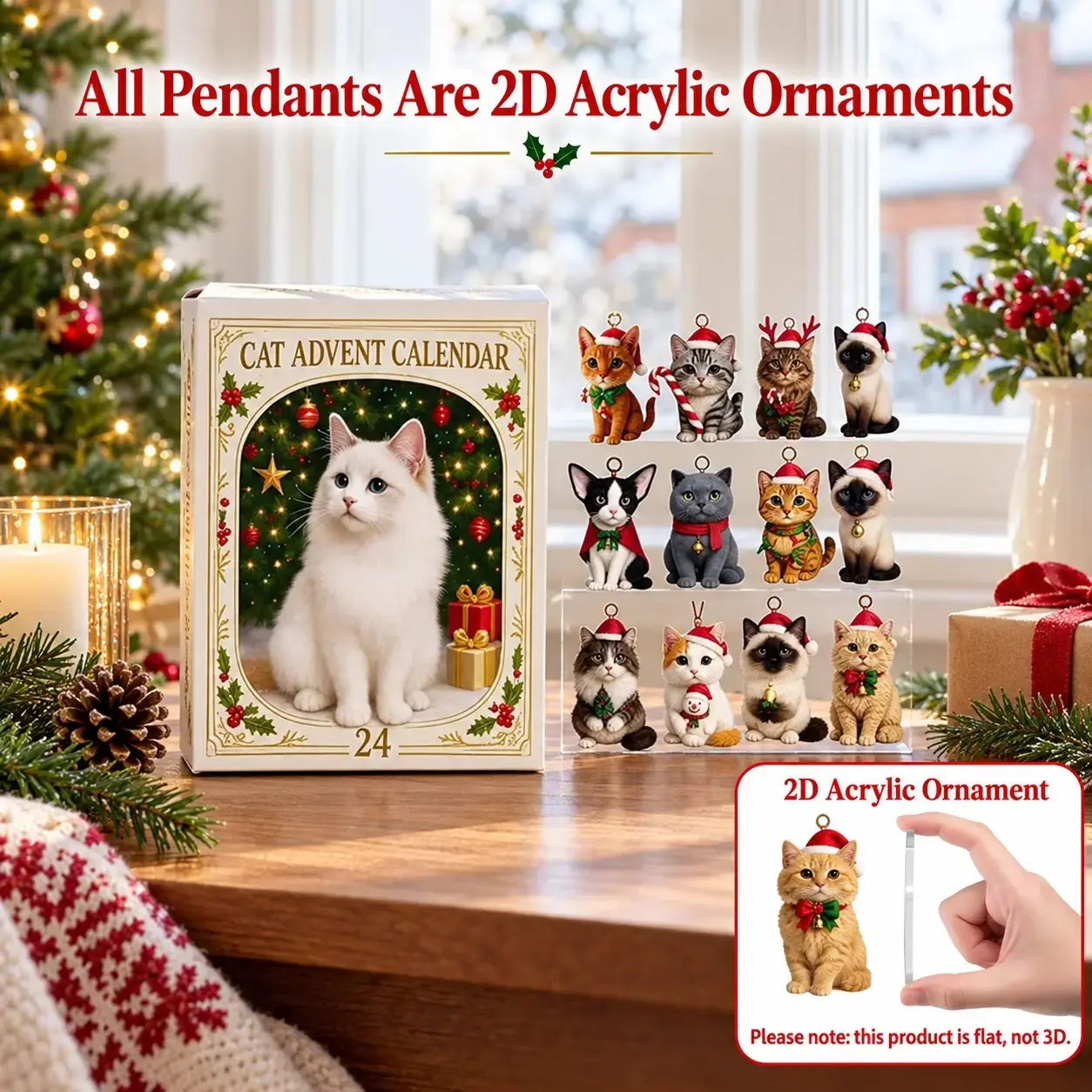 Christmas cat ornaments advent calendar set