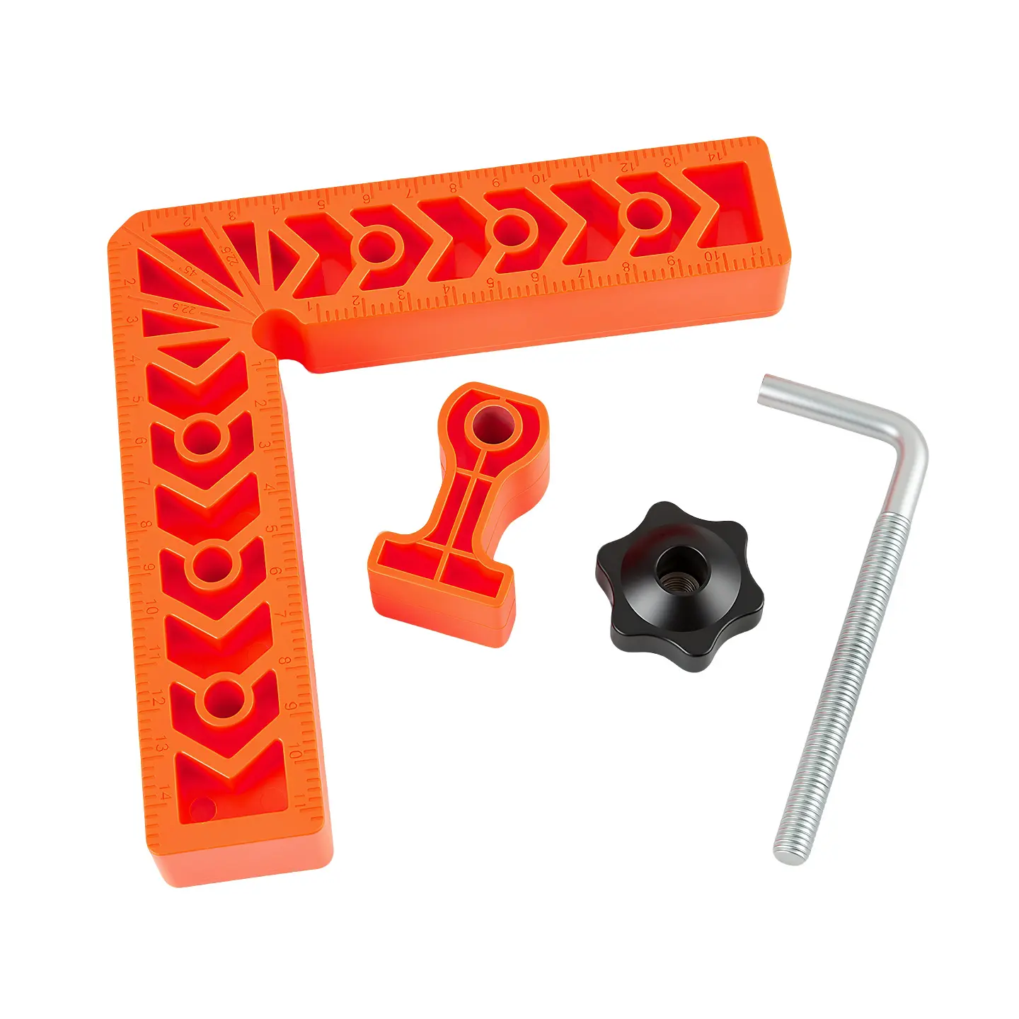 Disassembled right angle clamp and guide components