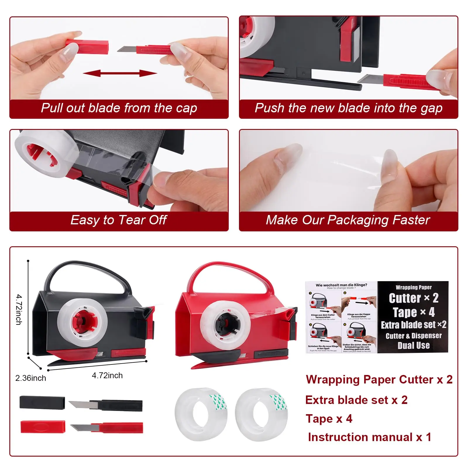 replaceable blade and wrapping paper cutter details