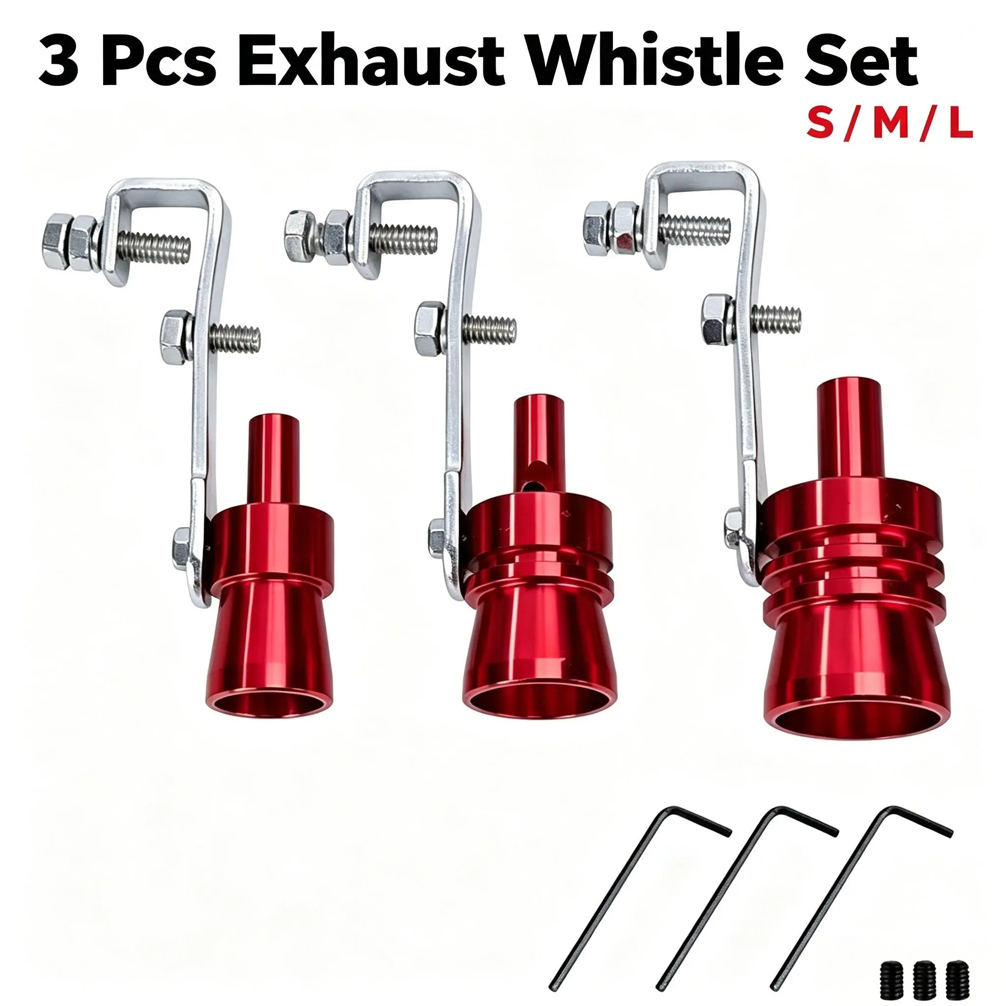 red exhaust whistle set with three sizes