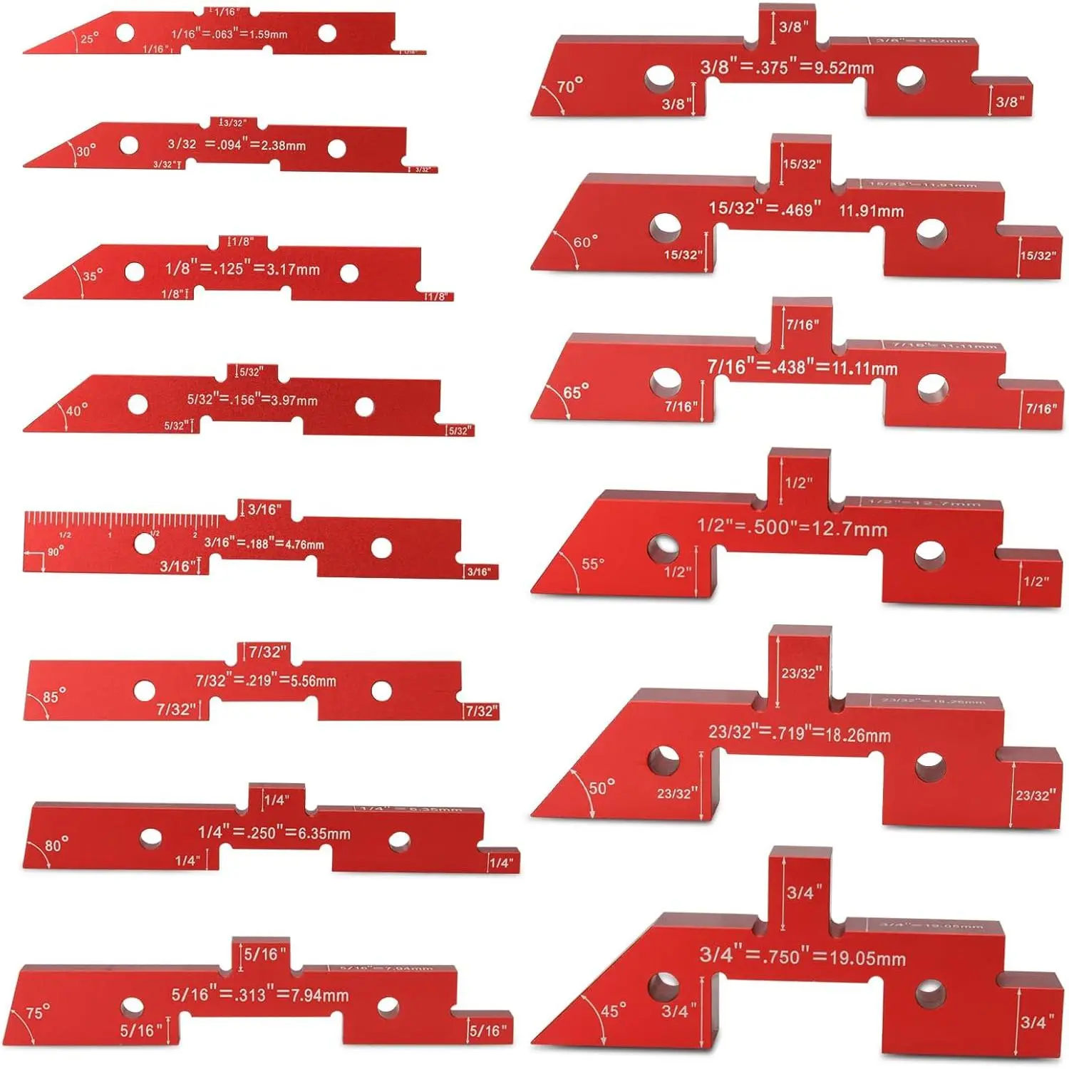 Different thickness woodworking setup blocks