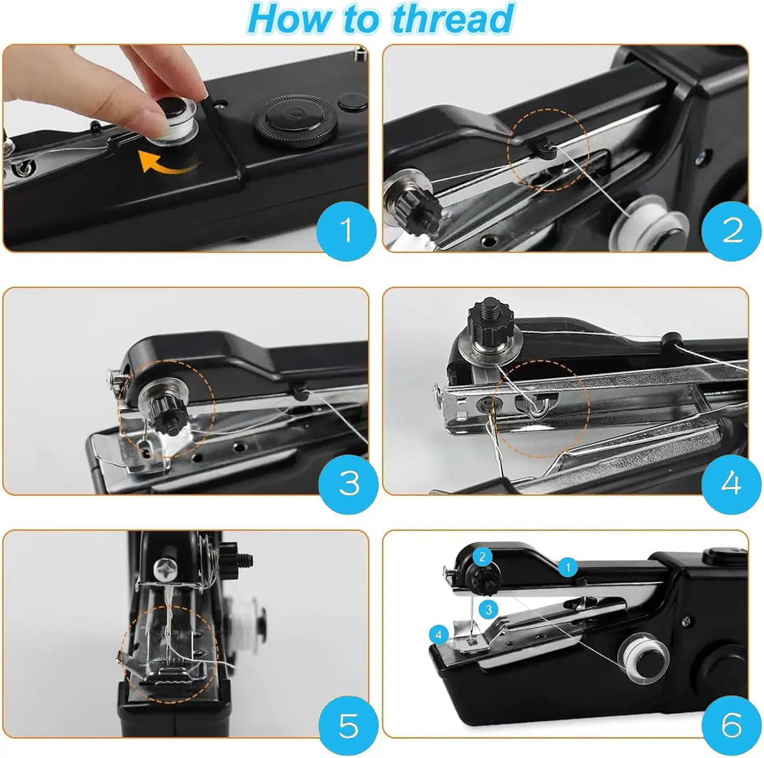 How to thread the handheld sewing machine