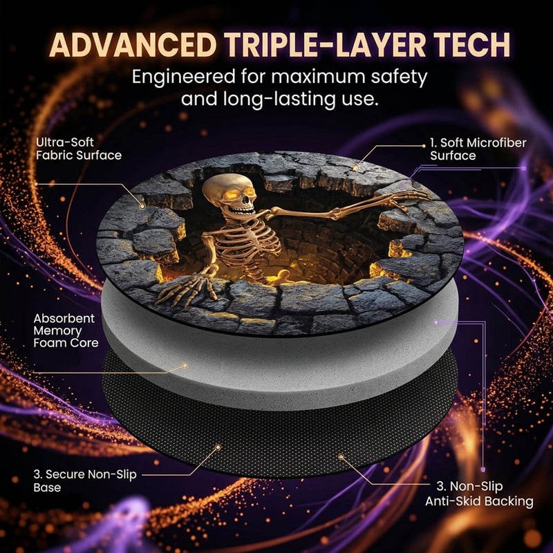 Halloween rug showing layered construction and non-slip backing
