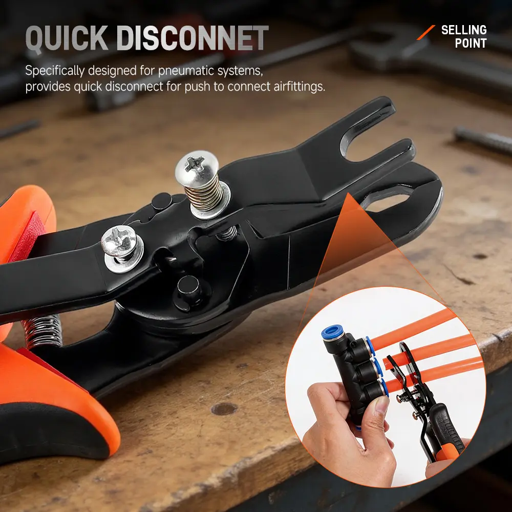 Push-to-connect air hose remover pliers in use