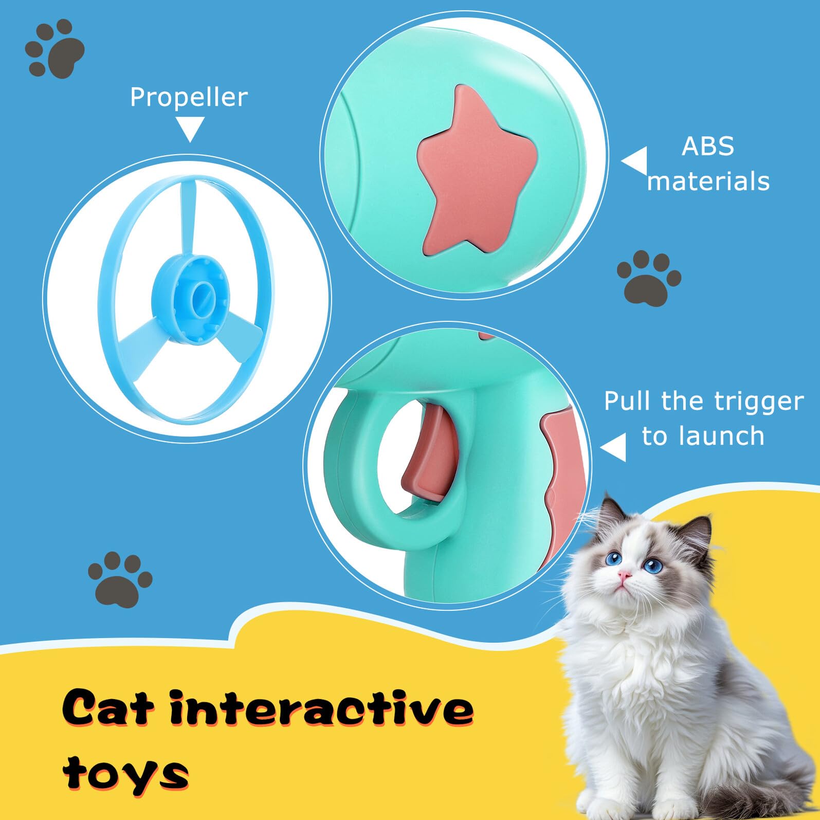 🐱 Interactive Flying Propeller Disc Launcher Cat Toy with 3Pcs Flying Discs, One-Click Shoot Kitty Chasing Exercise Toy, Indoor Outdoor Hunting Stimulation Pet Toy for Kitten
