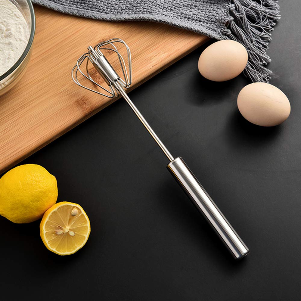 Stainless Steel Rotary Push Whisk, Semi Automatic Hand Push Egg Beater for Baking Cream Pancake Mixing