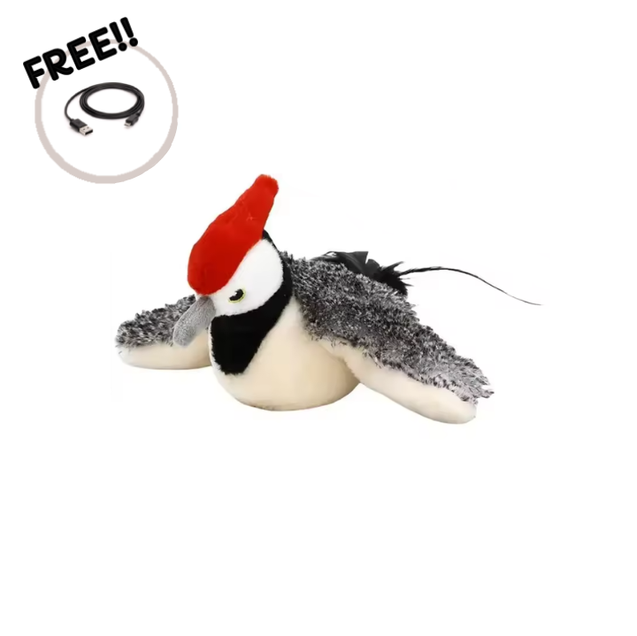 🐦 USB Rechargeable Flapping Bird Cat Toy, Touch Activated Chirping Interactive Plush Bird Toy 🐱 Detachable Washable Bite Resistant Hunting Exercise Toy for Indoor Kittens