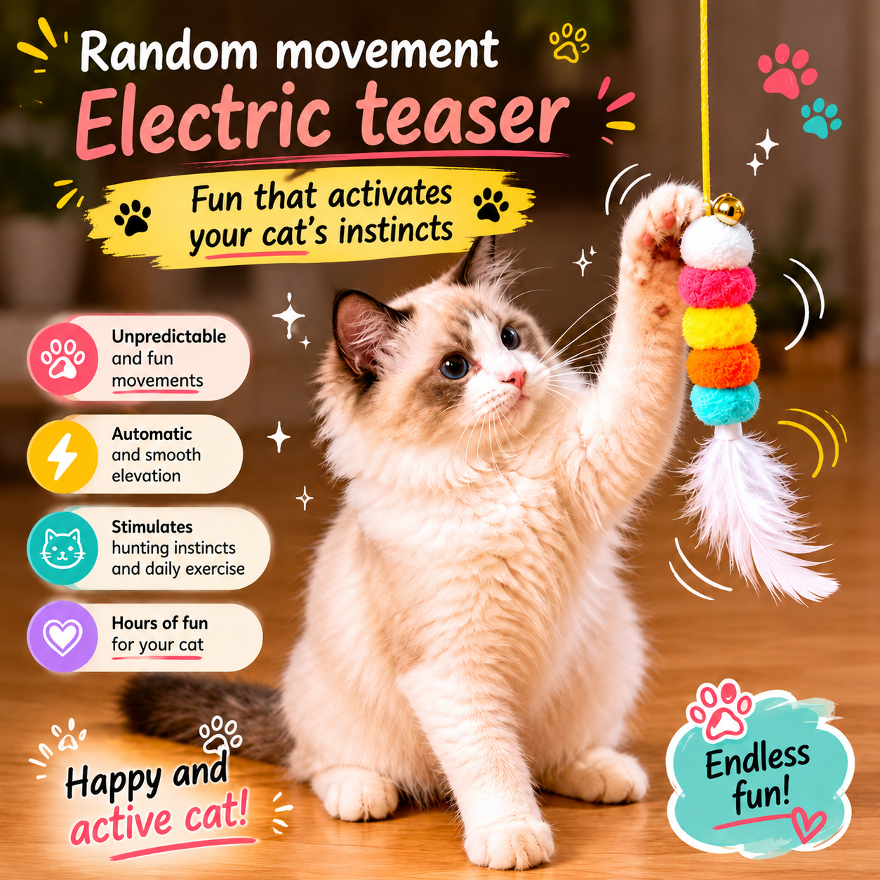 🐱 Automatic Hanging Electric Cat Toy, USB Rechargeable Random Lifting Feather Cat Teaser for Indoor Cats