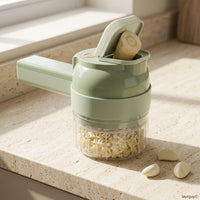 🥬 4-in-1 Electric Handheld Vegetable Chopper, USB Rechargeable Garlic Mincer, Slicer, Vegetable Peeler & Cleaning Brush, Cordless Mini Food Processor for Onion Chili Ginger