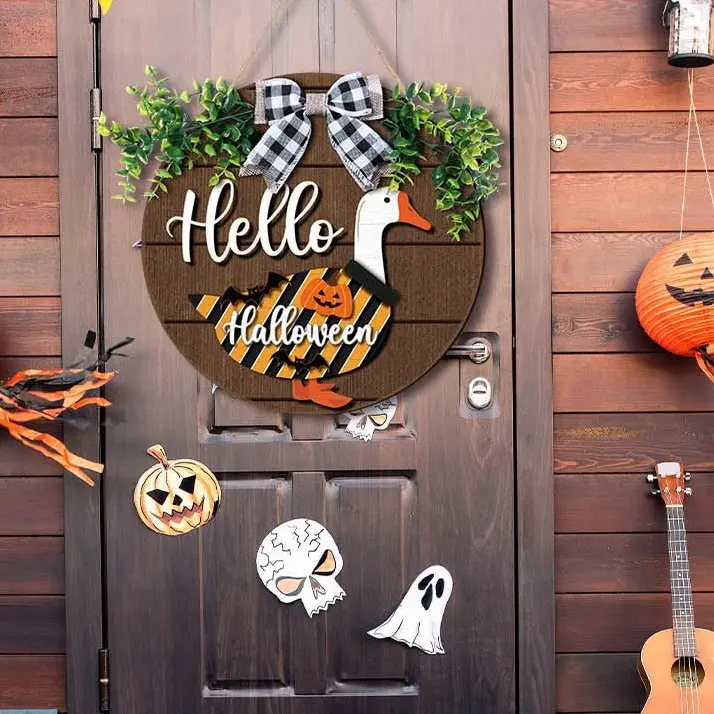 Magnetic Interchangeable Goose Sign - Rustic Farmhouse Wooden Welcome Decor, Halloween Things for Front Door Porch Accessories, House Decor Entryway Hanging Housewarming Gift, Wall Hanging