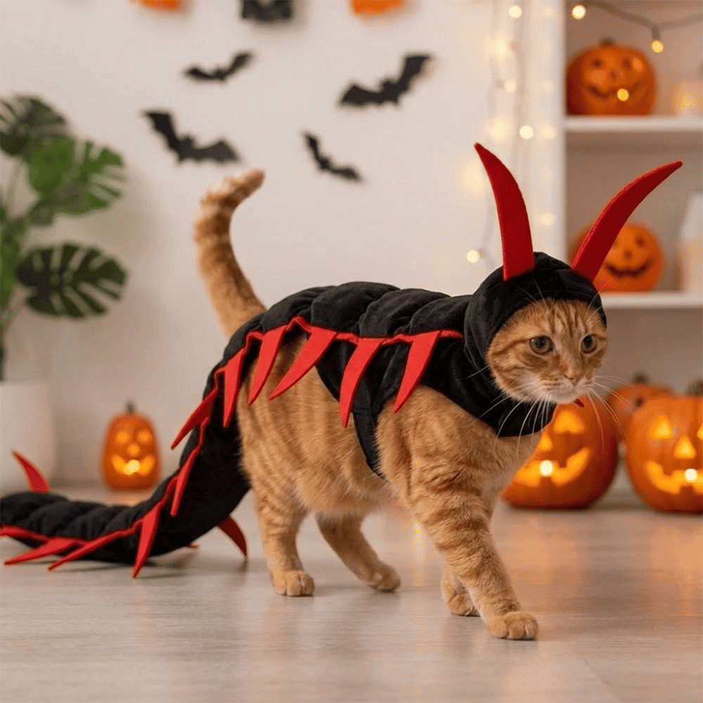 🎃 Halloween Centipede Costume For Cats, Realistic Segmented Creepy Crawly Pet Outfit, Party Photo Prop Novelty Gift For Cat Lovers