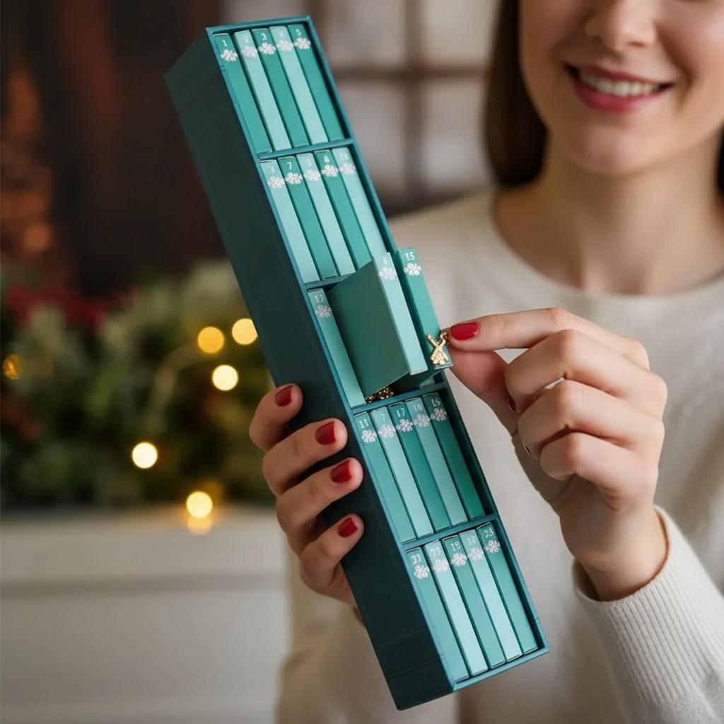📚 Book Shaped Advent Calendar, 25‑Day Christmas Countdown Gift Box, Vintage Bookshelf Style Empty Advent Calendar for Xmas Home Decor