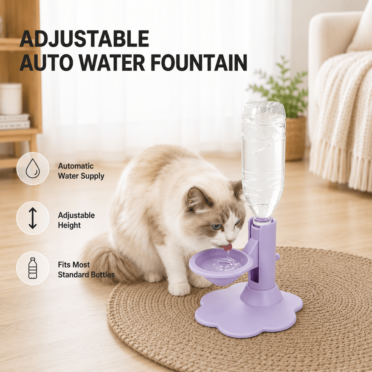 🐾 Adjustable Elevated Gravity Pet Water Dispenser, Raised Automatic Water Feeder for Dogs Cats