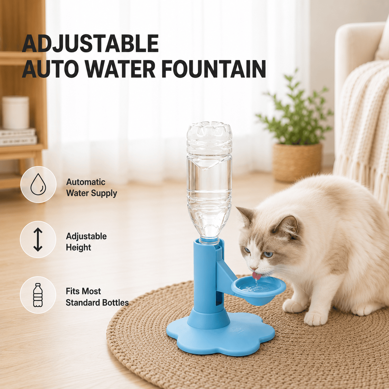 🐾 Adjustable Elevated Gravity Pet Water Dispenser, Raised Automatic Water Feeder for Dogs Cats