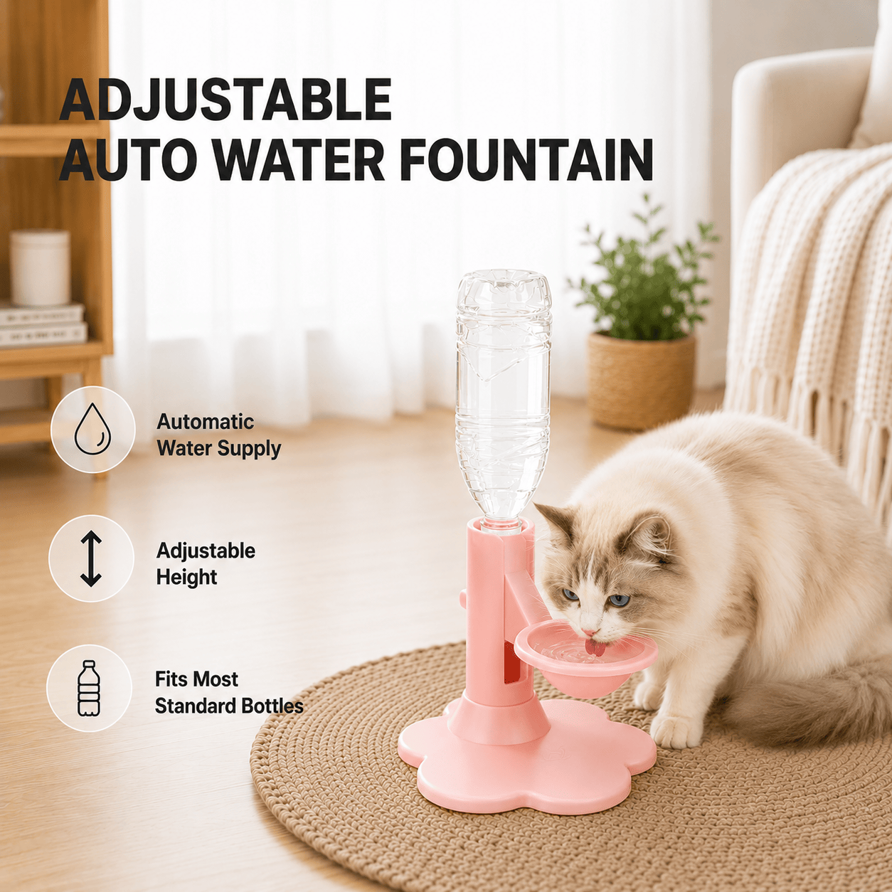 🐾 Adjustable Elevated Gravity Pet Water Dispenser, Raised Automatic Water Feeder for Dogs Cats