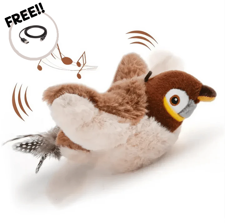 🐦 USB Rechargeable Flapping Bird Cat Toy, Touch Activated Chirping Interactive Plush Bird Toy 🐱 Detachable Washable Bite Resistant Hunting Exercise Toy for Indoor Kittens